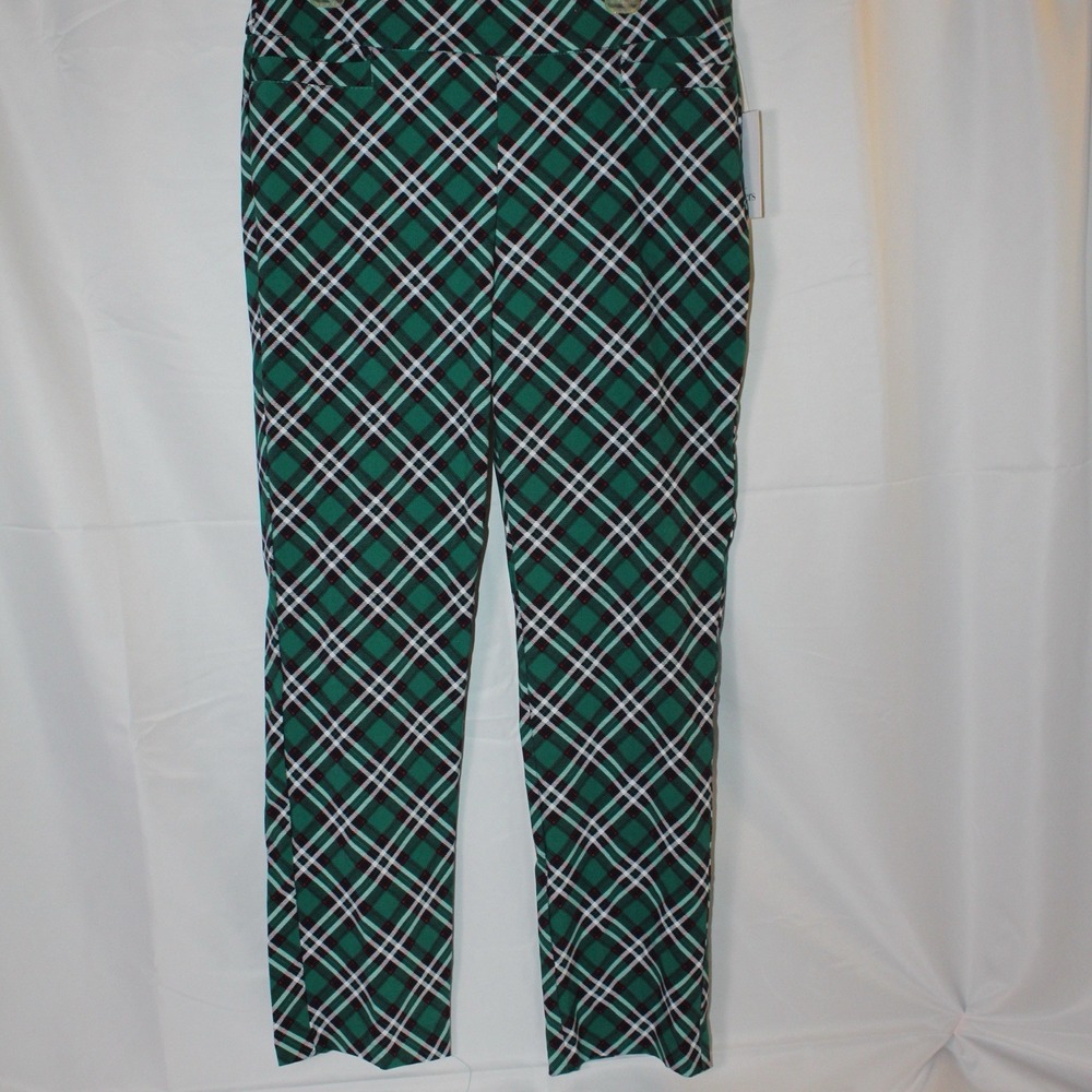 Kim Rogers Women 16A Emerald Gingham Plaid Tummy Control Millenium Straight Pant